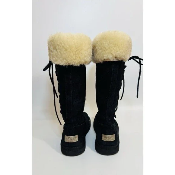 UGG Australia 5163 Upside Tall Suede Lace-Up Black Suede Shearling Boots US 6 - Picture 5 of 13